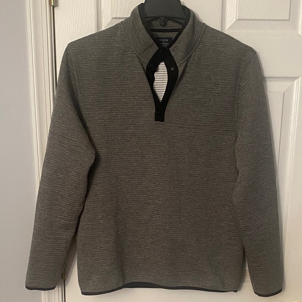 J. Crew M Gray Snap -Up Knit Sweater with Black Trim